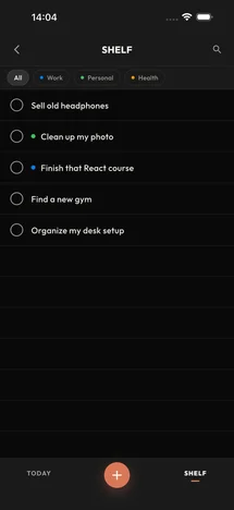 DayPad shelf holding undated tasks and ideas
